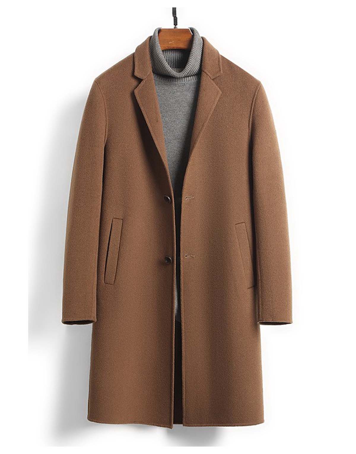 Fine worsted mid-length wool coat-w9004